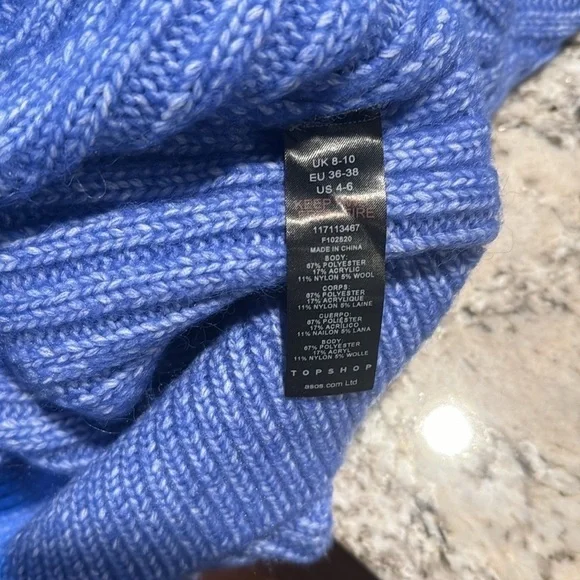 Topshop Knitted Cable Raglan Sweater Size 4-6 in Blue - Picture 13 of 13